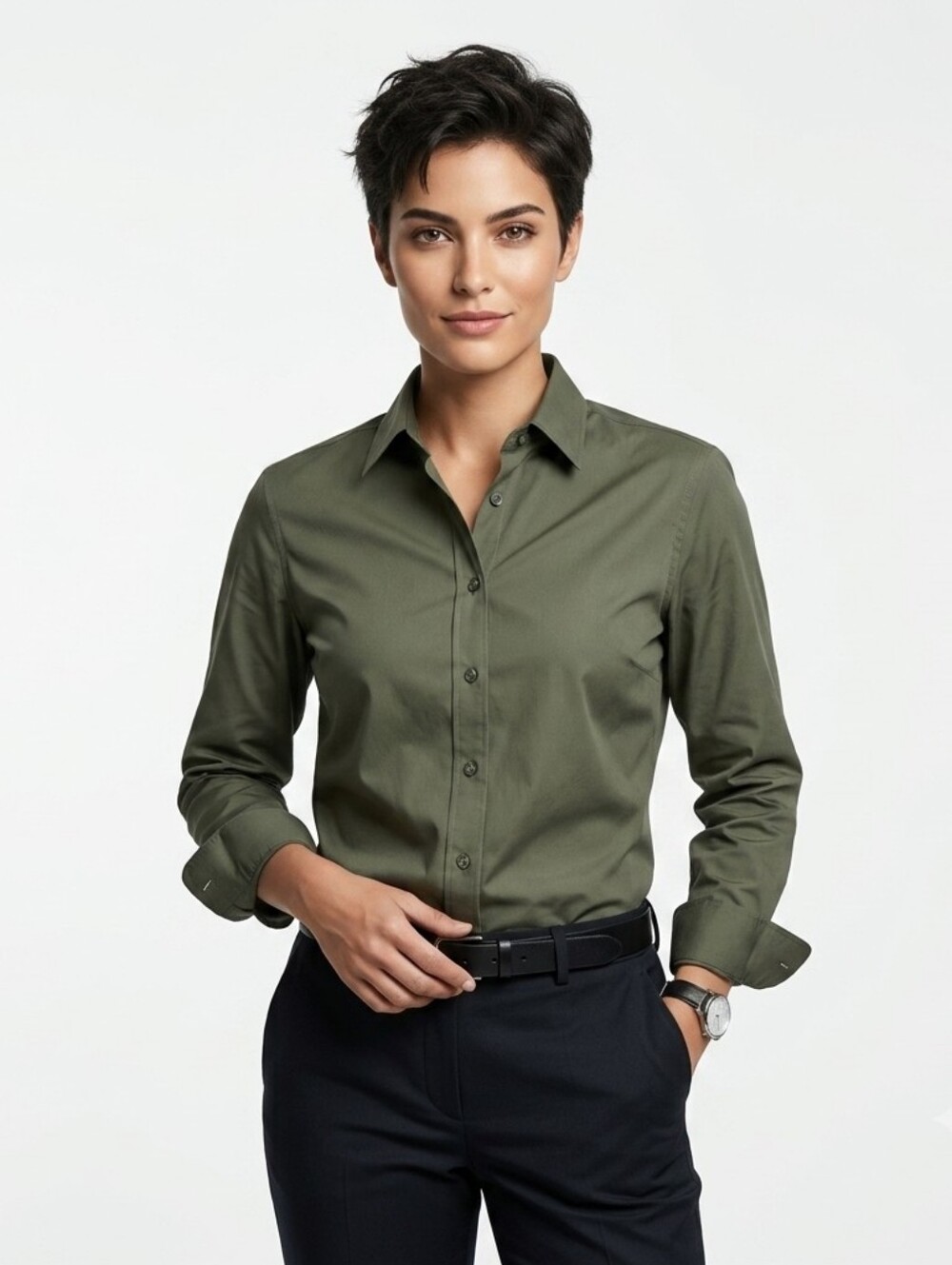 Androgynous Fox Swift Long Sleeve Button Up Army Green Shirt - Medium - New